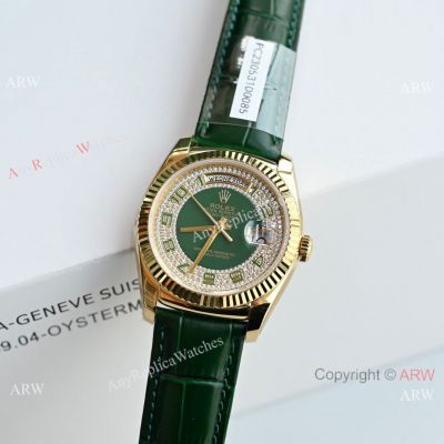 New! Swiss Replica Rolex Day-Date Arabic 36mm ETA2836 Watches in Green Alligator Strap